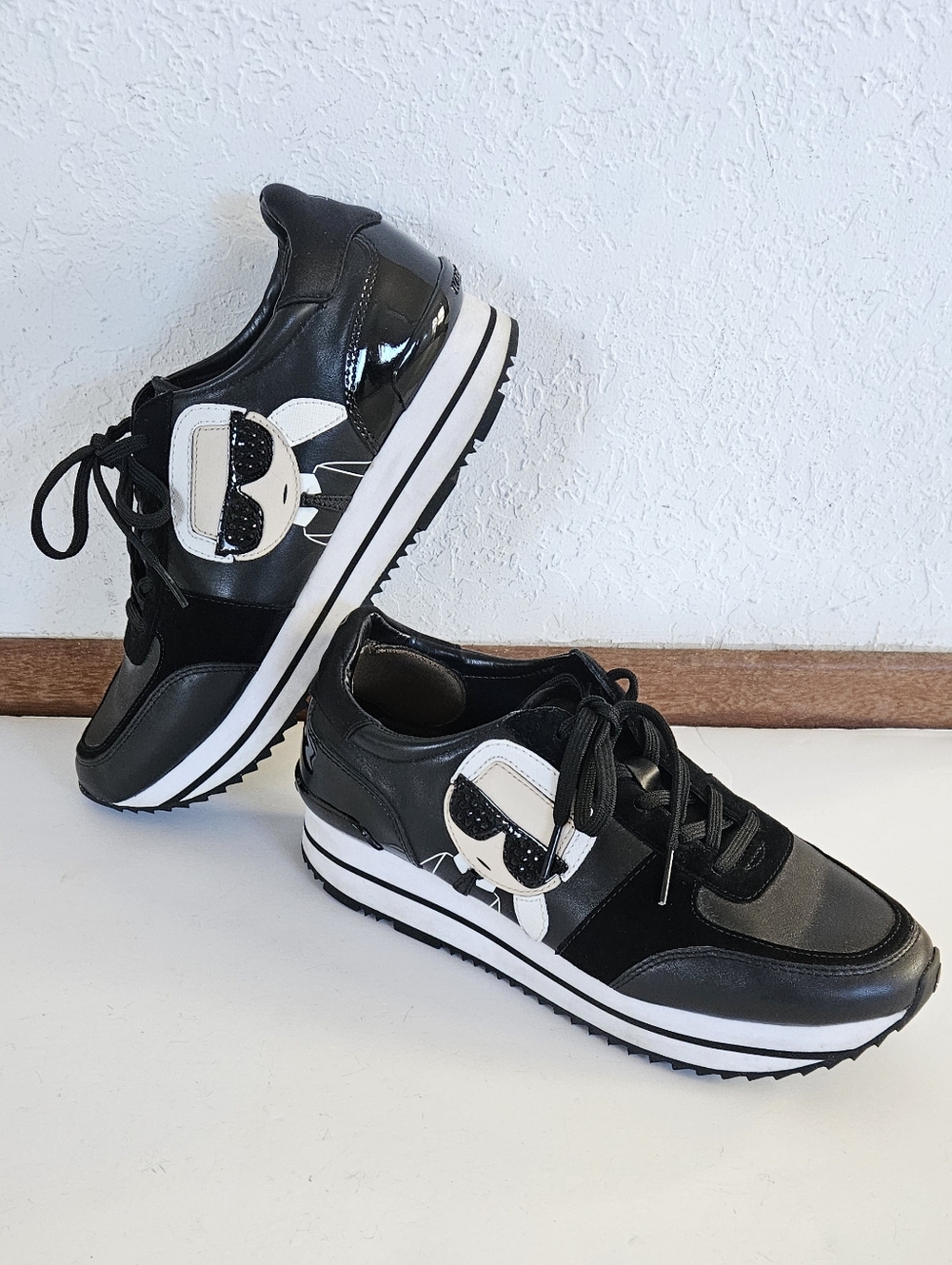 Karl Lagerfeld Sneakers Shoes Luxury Line Womens 39 Black White Platform Lace-Up